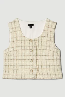Brand new ✨ Karen Millen Sparkle Tweed Button Crop Top - ivory ✨ -Karen Millen Outlet store bkk06145 ivory xl 3