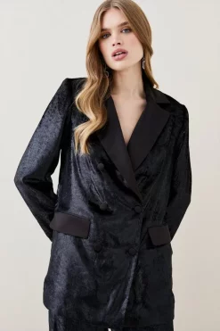 Hot Sale 🛒 Karen Millen Slinky Velvet Tailored Double Breasted Jacket - black 🔥