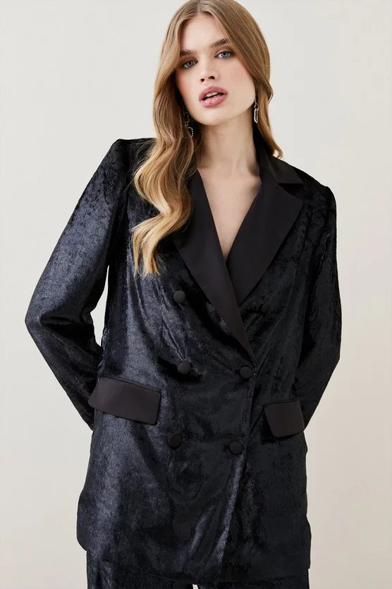 Hot Sale 🛒 Karen Millen Slinky Velvet Tailored Double Breasted Jacket - black 🔥 3 Hot Sale 🛒 Karen Millen Slinky Velvet Tailored Double Breasted Jacket - black 🔥