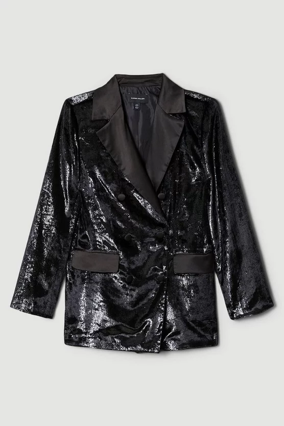 Hot Sale 🛒 Karen Millen Slinky Velvet Tailored Double Breasted Jacket - black 🔥 6 Hot Sale 🛒 Karen Millen Slinky Velvet Tailored Double Breasted Jacket - black 🔥 - Image 4