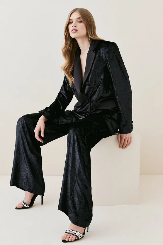 Discount 🥰 Karen Millen Slinky Velvet Wide Leg Tailored Trouser - black ❤️ 5 Discount 🥰 Karen Millen Slinky Velvet Wide Leg Tailored Trouser - black ❤️ - Image 3