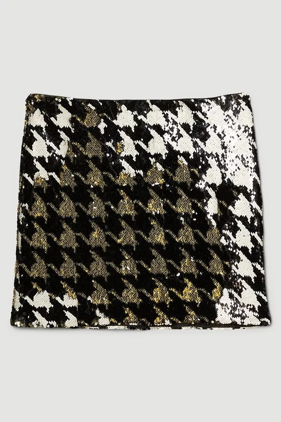 Best Pirce 😀 Karen Millen Houndstooth Sequin Mini 👗 Skirt - mono 😉 6 Best Pirce 😀 Karen Millen Houndstooth Sequin Mini 👗 Skirt - mono 😉 - Image 4