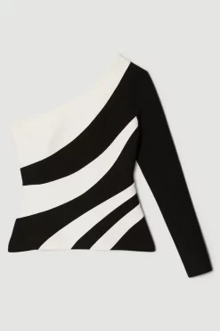 Buy 🎉 Karen Millen Colour Block One Shoulder Ponte Top - mono 🧨 -Karen Millen Outlet store bkk06167 mono xl 3