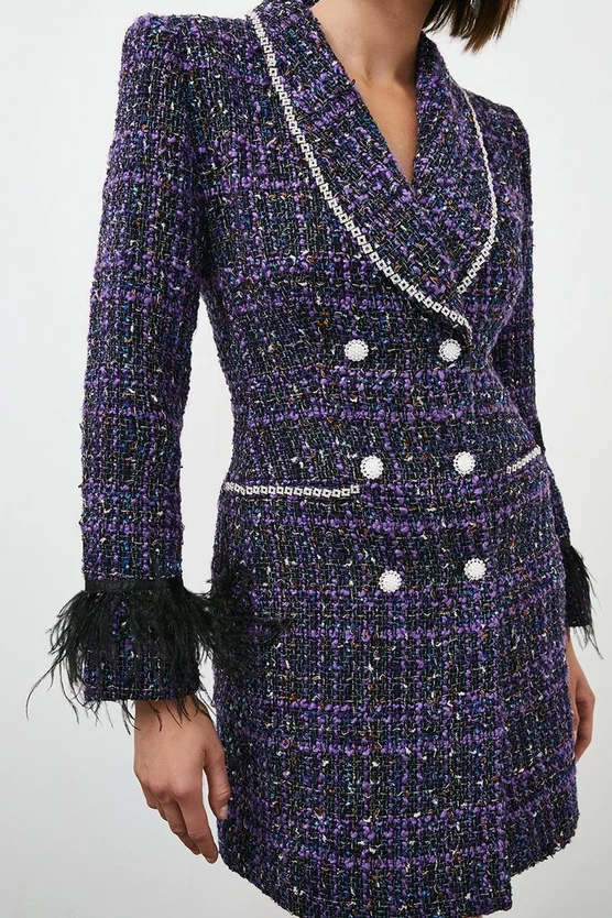 Budget ๐ Karen Millen Boucle Sparkle Diamante And Feather Tux Mini ๐ Dress - purple ๐งจ 4 Budget ๐ Karen Millen Boucle Sparkle Diamante And Feather Tux Mini ๐ Dress - purple ๐งจ - Image 2