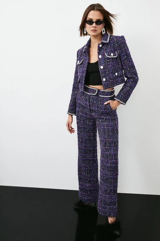 Best Sale โ๏ธ Karen Millen Boucle Sparkle Diamante Trim Wide Leg Trouser - purple ๐ฏ 3 Best Sale โ๏ธ Karen Millen Boucle Sparkle Diamante Trim Wide Leg Trouser - purple ๐ฏ