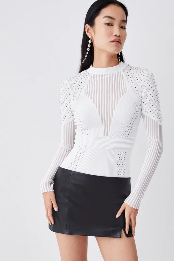 New ❤️ Karen Millen Mesh Sheer Knit High Neck Jumper 💯 2 New ❤️ Karen Millen Mesh Sheer Knit High Neck Jumper 💯