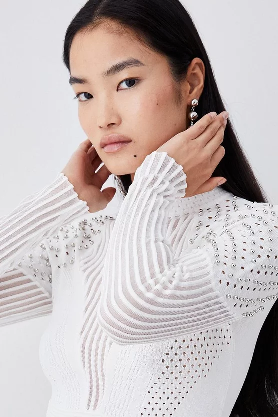 New ❤️ Karen Millen Mesh Sheer Knit High Neck Jumper 💯 3 New ❤️ Karen Millen Mesh Sheer Knit High Neck Jumper 💯 - Image 2