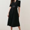Hot Sale 🧨 Karen Millen Petite Structured Crepe Forever Pleat Midi 👗 Dress 🔔