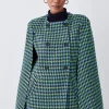 New ⌛ Karen Millen Colourpop Check Wool Blend Cape 🧥 Coat - green ✔️