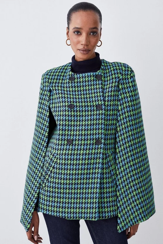 New โ Karen Millen Colourpop Check Wool Blend Cape ๐งฅ Coat - green โ๏ธ 3 New โ Karen Millen Colourpop Check Wool Blend Cape ๐งฅ Coat - green โ๏ธ