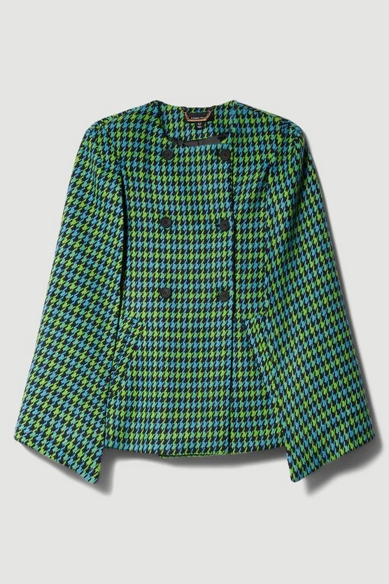 New โ Karen Millen Colourpop Check Wool Blend Cape ๐งฅ Coat - green โ๏ธ 6 New โ Karen Millen Colourpop Check Wool Blend Cape ๐งฅ Coat - green โ๏ธ - Image 4