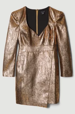 Outlet 🧨 Karen Millen Sweetheart Neck Jacquard Mini 👗 Dress 🛒 -Karen Millen Outlet store bkk06235 gold xl 3