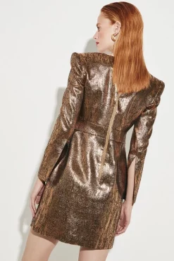 Outlet 🧨 Karen Millen Sweetheart Neck Jacquard Mini 👗 Dress 🛒 -Karen Millen Outlet store bkk06235 gold xl 5