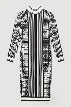 Best Sale 🎁 Karen Millen Mono Jacquard Knit Midi 👗 Dress 😍 -Karen Millen Outlet store bkk06244 mono xl 3