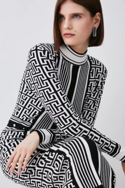 Best Sale 🎁 Karen Millen Mono Jacquard Knit Midi 👗 Dress 😍 -Karen Millen Outlet store bkk06244 mono xl 4