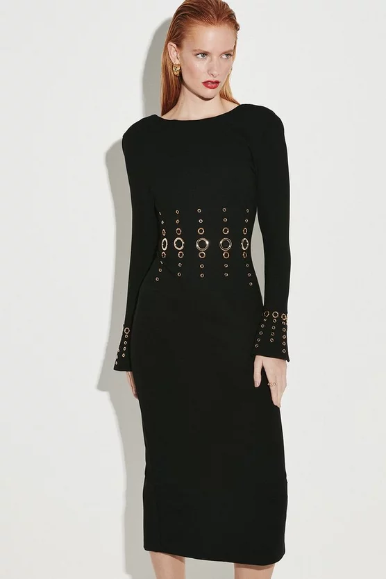 Discount 🔔 Karen Millen Eyelet Detail Ponte Midi 👗 Dress - black 😀 4 Discount 🔔 Karen Millen Eyelet Detail Ponte Midi 👗 Dress - black 😀 - Image 2