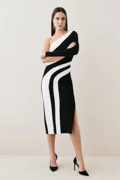Hot Sale โจ Karen Millen Colour Block Ponte One Shoulder Midi ๐ Dress - mono ๐ฏ