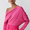 Hot Sale 👏 Karen Millen Viscose Blend Knitted Drape Shoulder Jumper ⌛ -Karen Millen Outlet store bkk06276 fuchsia xl