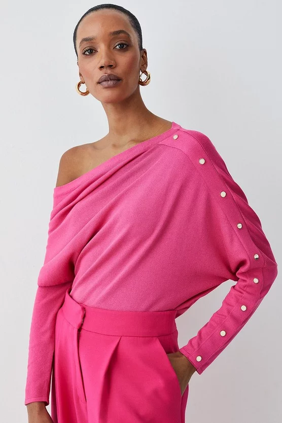 Hot Sale 👏 Karen Millen Viscose Blend Knitted Drape Shoulder Jumper ⌛ 3 Hot Sale 👏 Karen Millen Viscose Blend Knitted Drape Shoulder Jumper ⌛