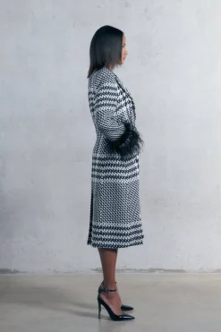 Hot Sale ❤️ Karen Millen Mono Italian 🐶 Dogtooth Feather Cuff Check Fitted 🧥 Coat 👍 -Karen Millen Outlet store bkk06291 mono xl 1