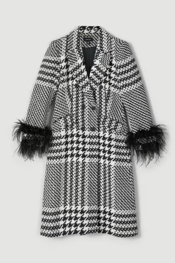Hot Sale ❤️ Karen Millen Mono Italian 🐶 Dogtooth Feather Cuff Check Fitted 🧥 Coat 👍 -Karen Millen Outlet store bkk06291 mono xl 3