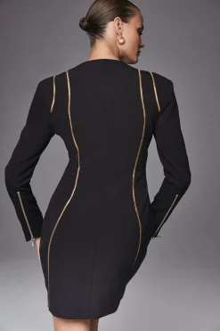 Best Sale 👍 Karen Millen Gold Trim Zip Front Mini 👗 Dress - black 🤩 -Karen Millen Outlet store bkk06310 black xl 2