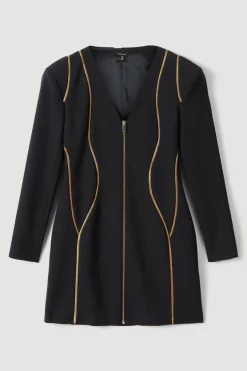 Best Sale 👍 Karen Millen Gold Trim Zip Front Mini 👗 Dress - black 🤩 -Karen Millen Outlet store bkk06310 black xl 3