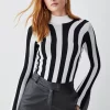 Best reviews of 👍 Karen Millen Stripe Knit Jacquard Long Sleeve Top - mono 🥰 -Karen Millen Outlet store bkk06340 mono xl