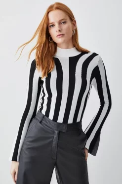 Best reviews of 👍 Karen Millen Stripe Knit Jacquard Long Sleeve Top - mono 🥰
