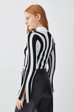 Best reviews of 👍 Karen Millen Stripe Knit Jacquard Long Sleeve Top - mono 🥰 -Karen Millen Outlet store bkk06340 mono xl 2