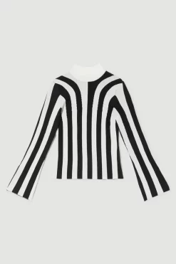 Best reviews of 👍 Karen Millen Stripe Knit Jacquard Long Sleeve Top - mono 🥰 -Karen Millen Outlet store bkk06340 mono xl 3