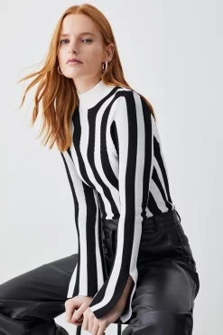 Best reviews of 👍 Karen Millen Stripe Knit Jacquard Long Sleeve Top - mono 🥰 -Karen Millen Outlet store bkk06340 mono xl 4