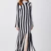 Best Pirce 🎉 Karen Millen Stripe Shredded Hem Jacquard Maxi Column 👗 Dress - mono ✔️