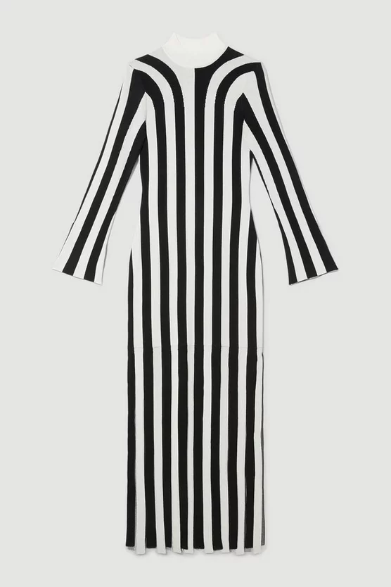 Best Pirce 🎉 Karen Millen Stripe Shredded Hem Jacquard Maxi Column 👗 Dress - mono ✔️ 6 Best Pirce 🎉 Karen Millen Stripe Shredded Hem Jacquard Maxi Column 👗 Dress - mono ✔️ - Image 4