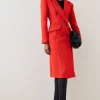 Outlet ❤️ Karen Millen Italian Virgin Wool Blend Hourglass Midi 🧥 Coat - red 🤩