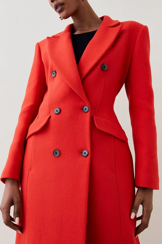 Outlet ❤️ Karen Millen Italian Virgin Wool Blend Hourglass Midi 🧥 Coat - red 🤩 4 Outlet ❤️ Karen Millen Italian Virgin Wool Blend Hourglass Midi 🧥 Coat - red 🤩 - Image 2