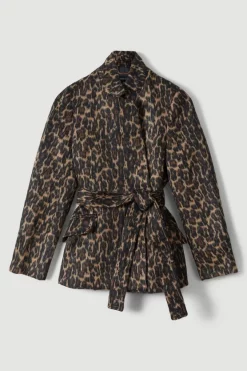 Budget 😍 Karen Millen Italian Wool Blend Animal Jacquard Investment Notch Neck Short 🧥 Coat 👏 -Karen Millen Outlet store bkk06373 animal xl 3