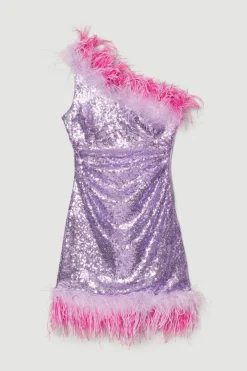 Best Pirce 🤩 Karen Millen Sequin And Feather One Shoulder Mini 👗 Dress - pink 🌟 12 Best Pirce 🤩 Karen Millen Sequin And Feather One Shoulder Mini 👗 Dress - pink 🌟 -Karen Millen Outlet store bkk06382 pink xl 3