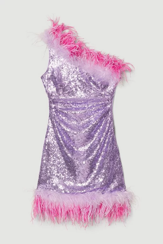 Best Pirce 🤩 Karen Millen Sequin And Feather One Shoulder Mini 👗 Dress - pink 🌟 6 Best Pirce 🤩 Karen Millen Sequin And Feather One Shoulder Mini 👗 Dress - pink 🌟 - Image 4