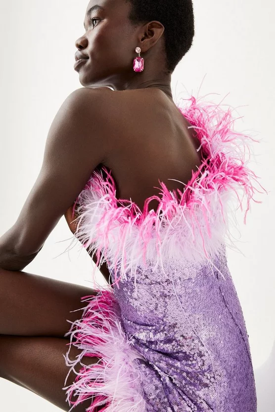 Best Pirce 🤩 Karen Millen Sequin And Feather One Shoulder Mini 👗 Dress - pink 🌟 7 Best Pirce 🤩 Karen Millen Sequin And Feather One Shoulder Mini 👗 Dress - pink 🌟 - Image 5