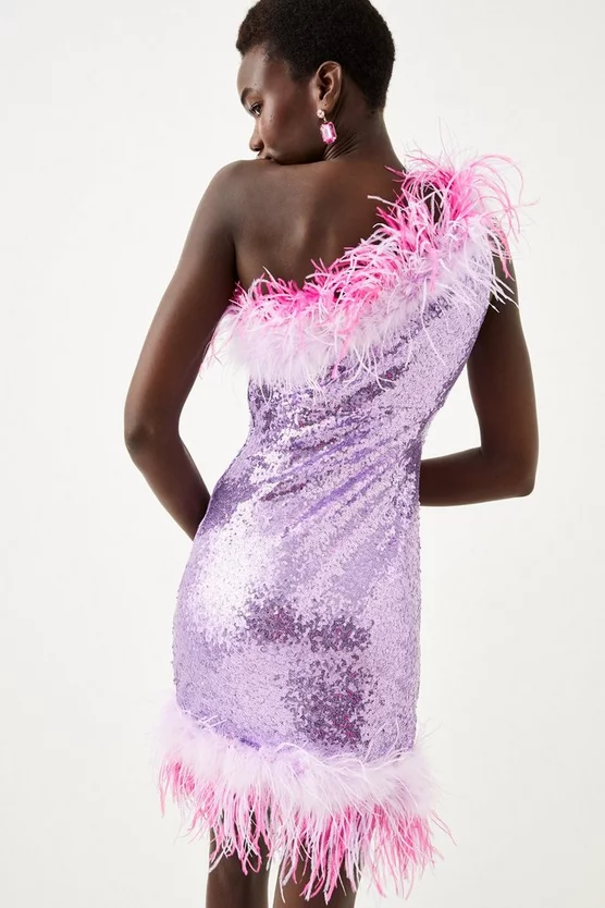 Best Pirce 🤩 Karen Millen Sequin And Feather One Shoulder Mini 👗 Dress - pink 🌟 8 Best Pirce 🤩 Karen Millen Sequin And Feather One Shoulder Mini 👗 Dress - pink 🌟 - Image 6
