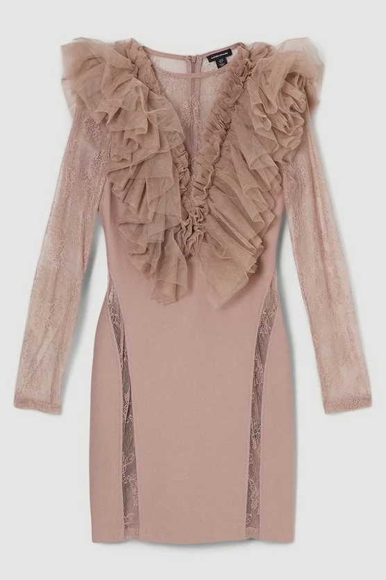 Brand new 💯 Karen Millen Tulle Lace Jersey Mini 👗 Dress - neutral 🤩 6 Brand new 💯 Karen Millen Tulle Lace Jersey Mini 👗 Dress - neutral 🤩 - Image 4