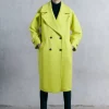 Wholesale 🌟 Karen Millen Italian Virgin Wool Rounded Shoulder Double Breasted 🧥 Coat - lime 🔥 -Karen Millen Outlet store bkk06479 lime xl
