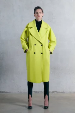 Wholesale ๐ Karen Millen Italian Virgin Wool Rounded Shoulder Double Breasted ๐งฅ Coat - lime ๐ฅ