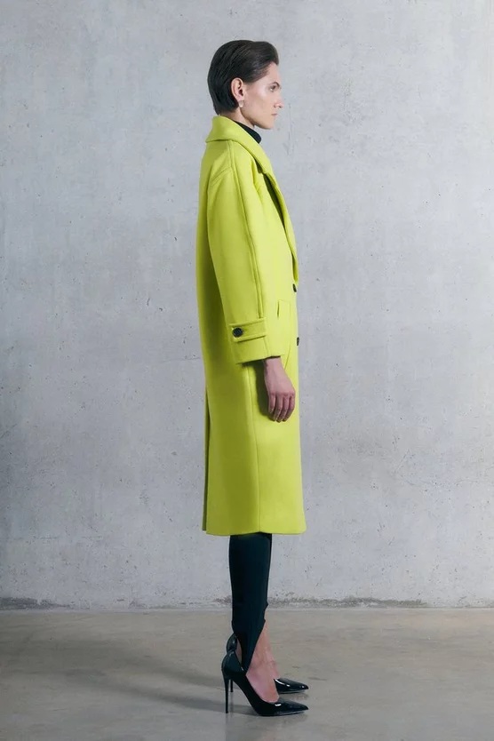 Wholesale 🌟 Karen Millen Italian Virgin Wool Rounded Shoulder Double Breasted 🧥 Coat - lime 🔥 4 Wholesale 🌟 Karen Millen Italian Virgin Wool Rounded Shoulder Double Breasted 🧥 Coat - lime 🔥 - Image 2