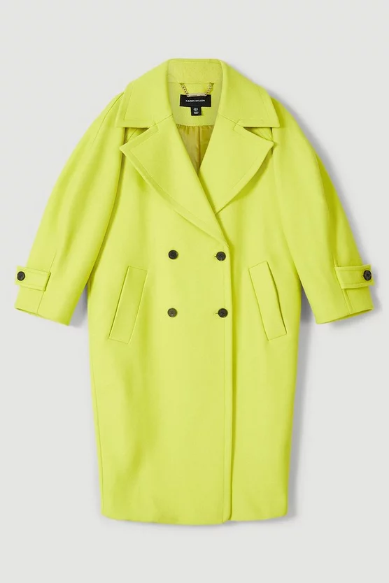 Wholesale 🌟 Karen Millen Italian Virgin Wool Rounded Shoulder Double Breasted 🧥 Coat - lime 🔥 6 Wholesale 🌟 Karen Millen Italian Virgin Wool Rounded Shoulder Double Breasted 🧥 Coat - lime 🔥 - Image 4