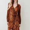 Flash Sale 🔥 Karen Millen Tiger Printed Woven Mini Wrap 👗 Dress - animal 🎉