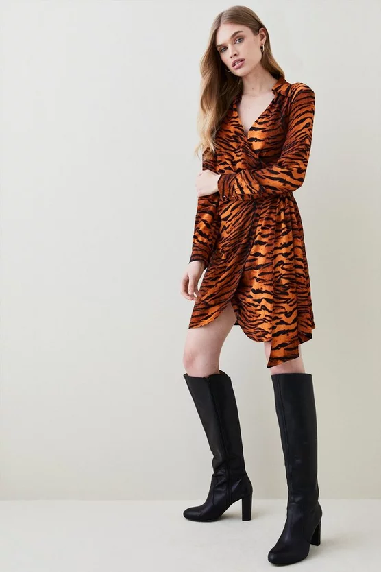 Flash Sale 🔥 Karen Millen Tiger Printed Woven Mini Wrap 👗 Dress - animal 🎉 4 Flash Sale 🔥 Karen Millen Tiger Printed Woven Mini Wrap 👗 Dress - animal 🎉 - Image 2