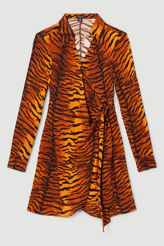 Flash Sale 🔥 Karen Millen Tiger Printed Woven Mini Wrap 👗 Dress - animal 🎉 6 Flash Sale 🔥 Karen Millen Tiger Printed Woven Mini Wrap 👗 Dress - animal 🎉 - Image 4