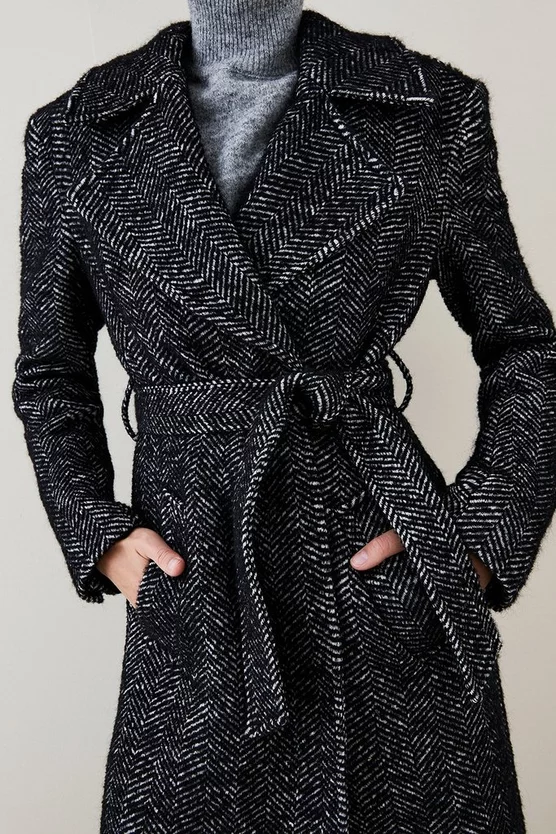 Deals 😀 Karen Millen Italian Herringbone Wool Belted Trench 🧥 Coat ✔️ 4 Deals 😀 Karen Millen Italian Herringbone Wool Belted Trench 🧥 Coat ✔️ - Image 2
